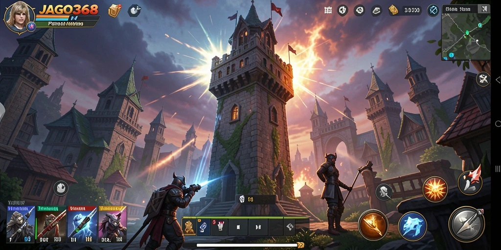 Tangkapan layar utama JAGO368 menunjukkan aksi seru permainan Tower Defense.