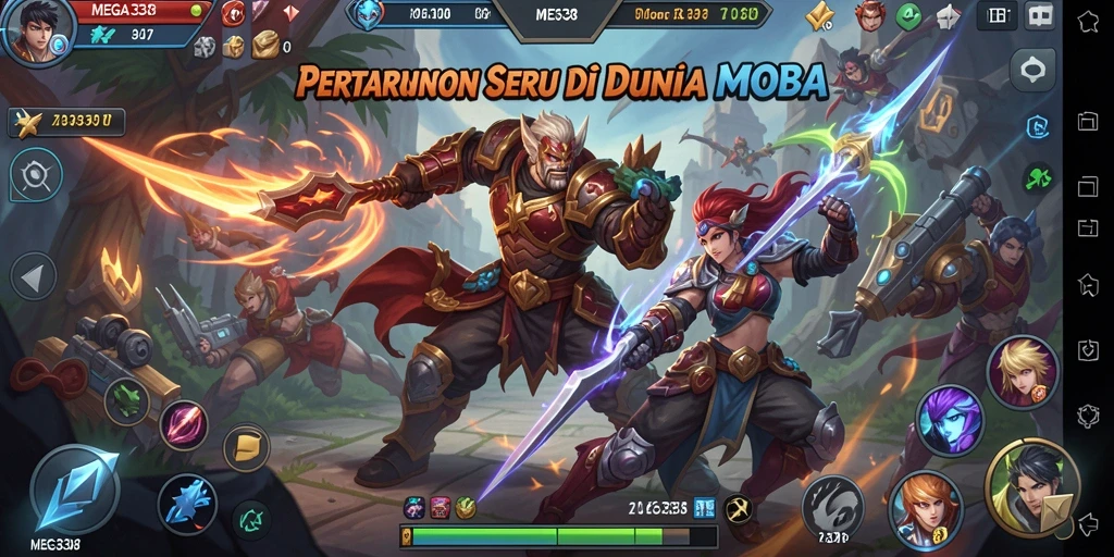 Screenshot gameplay MEGA338 yang menampilkan aksi pertempuran tim.
