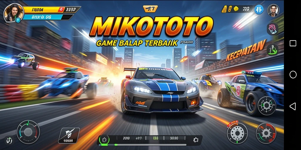 Tangkapan layar dari gameplay MIKOTOTO yang menampilkan aksi balapan mendebarkan.