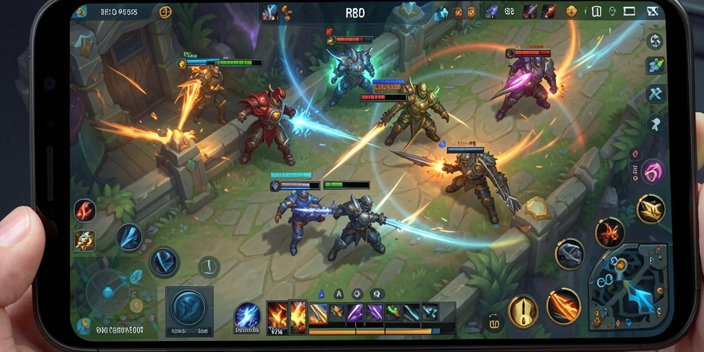 Screenshot RR89 menampilkan aksi seru dalam pertempuran tim MOBA.