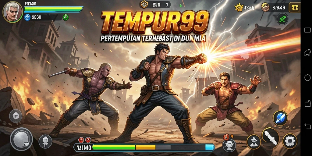 Tangkapan layar TEMPUR99 menampilkan pertarungan mendebarkan dengan karakter yang menarik.